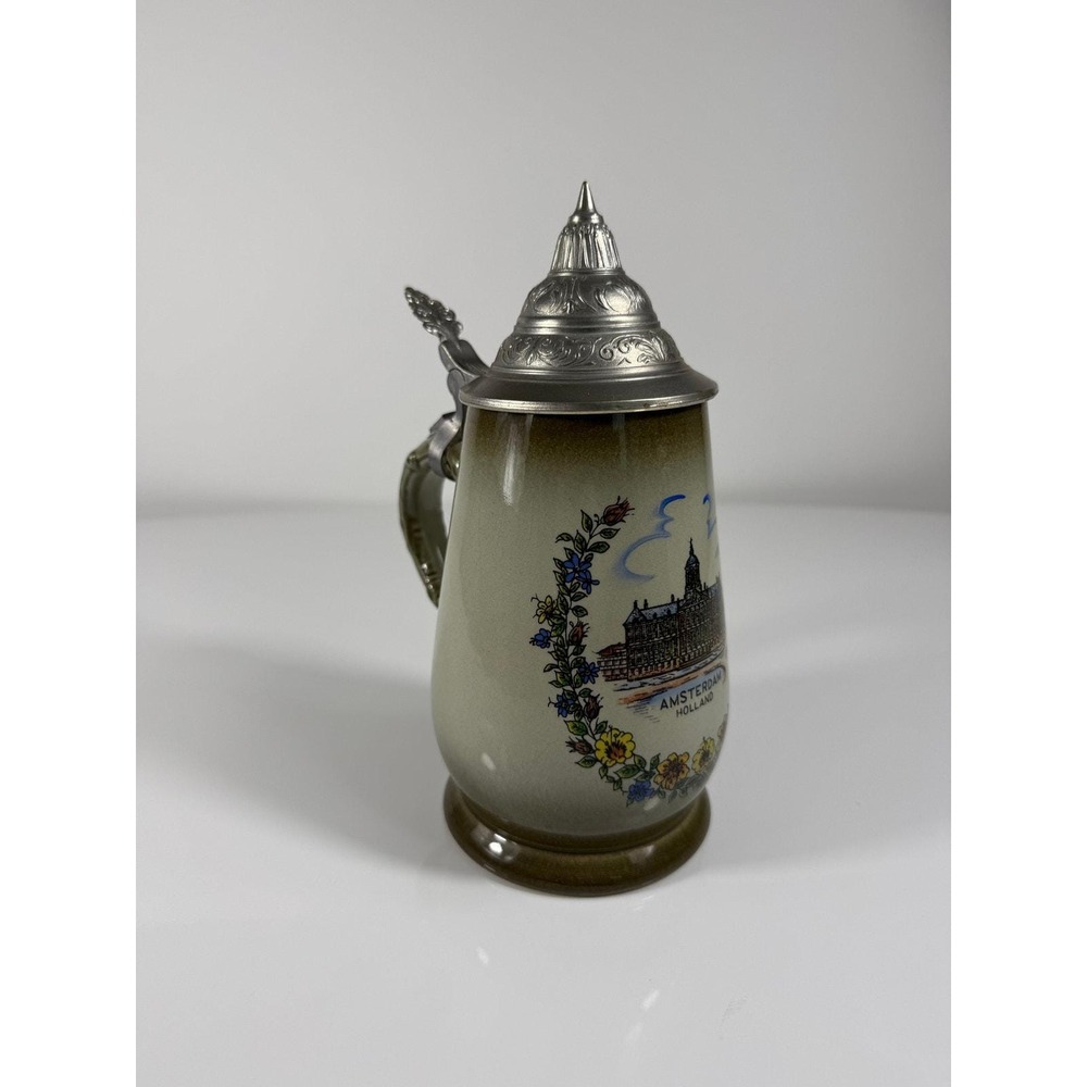 Vintage Original King Handmade Ceramic Beer Stein with Pewter Lid‎